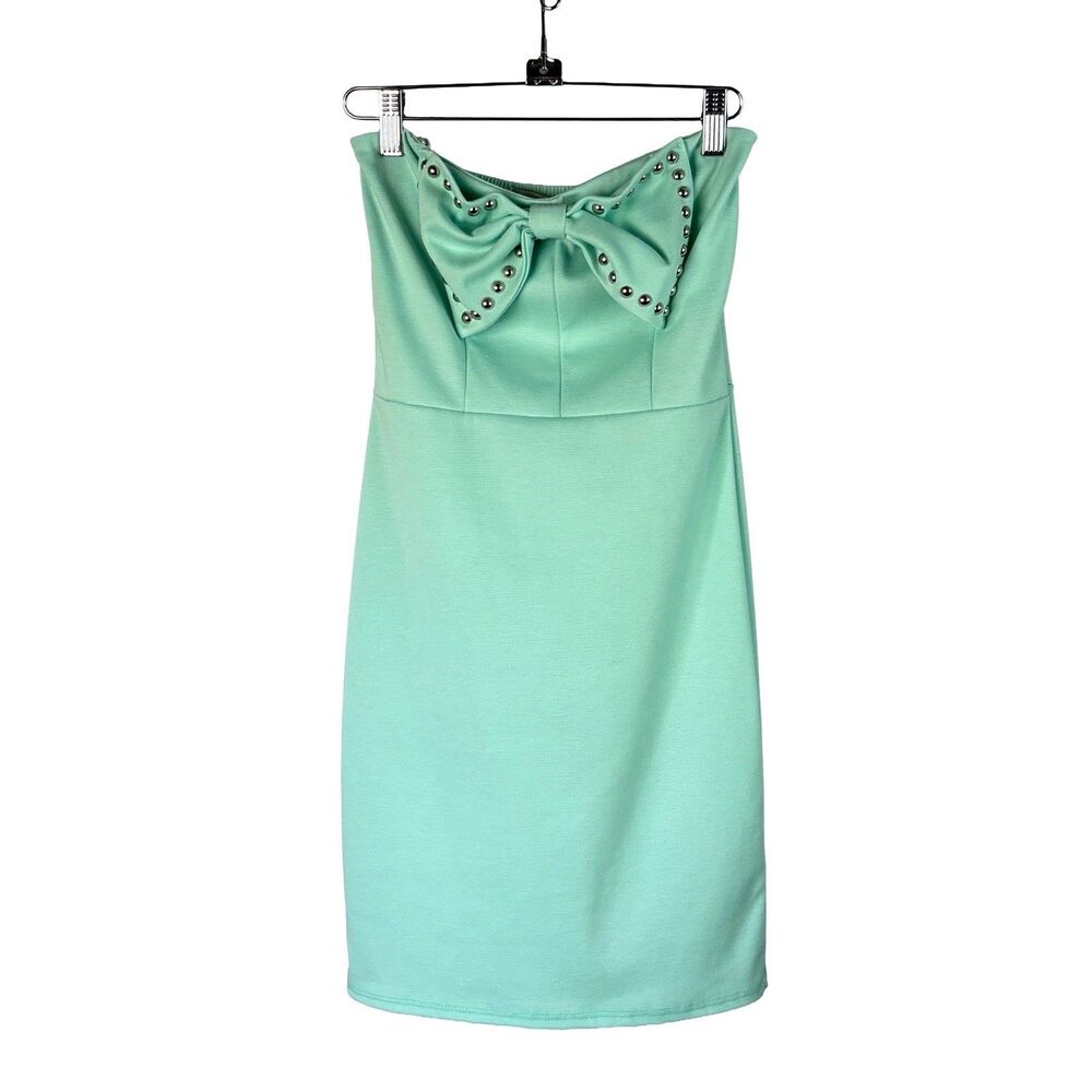 NWT Papaya Dress Womens M Fits Small Mint Green Studded Bow Coquette Mermaidcore